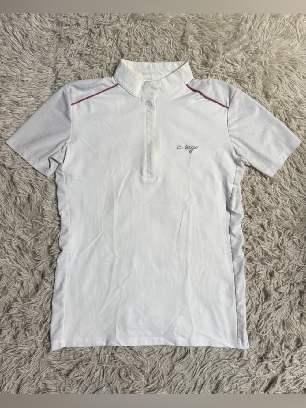 Women’s XL White Iago Short Sleeve Horseback Riding Show Shirt. Good Condition.